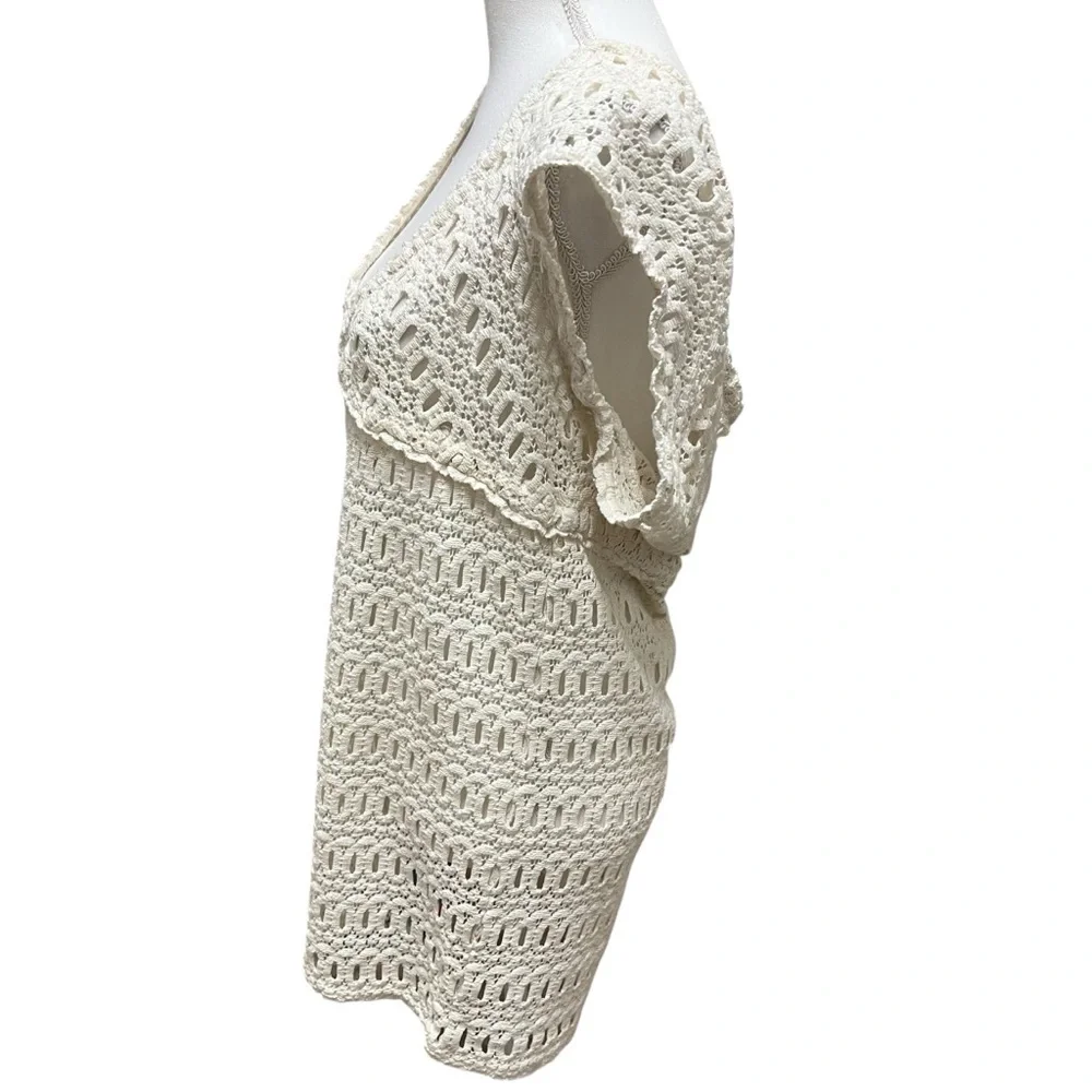 Milly Cabana Crochet Mini Dress Deep V-Neck Cream Unlined Bohemian Size‎ Medium